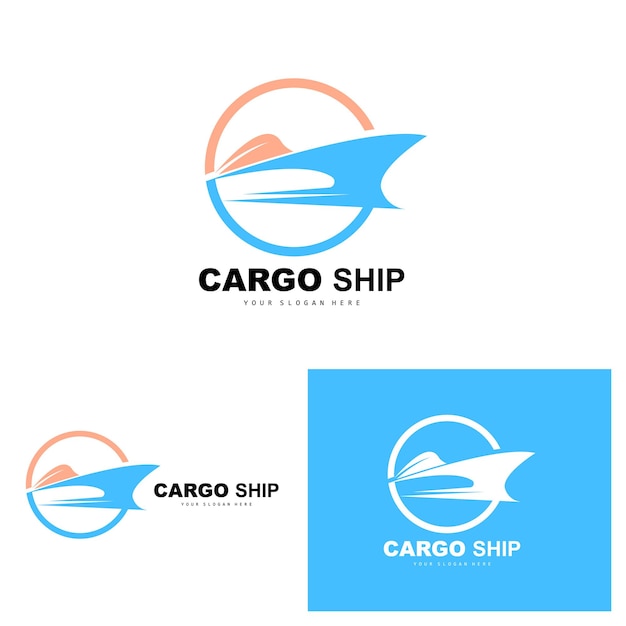 Logotipo de buque de carga Diseño de velero vectorial de buque de carga rápida para empresa de fabricación de buques Navegación por vías navegables Vehículos marinos Logística de transporte