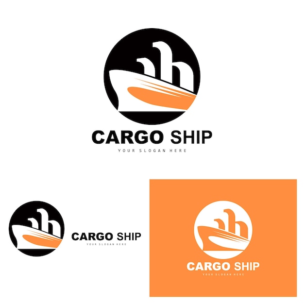 Logotipo de buque de carga Diseño de velero vectorial de buque de carga rápida para empresa de fabricación de buques Navegación por vías navegables Vehículos marinos Logística de transporte