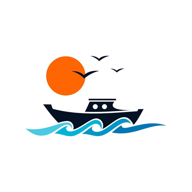 Logotipo del buque con identidad de marca de olas abstractas para el negocio de navegación