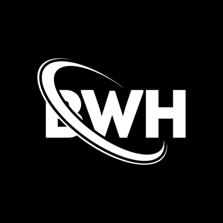 Vector el logotipo bwh, la letra bwh, el diseño del logotipo, las iniciales bwh, vinculado con un círculo y un monograma en mayúsculas, la tipografía bwh para el negocio tecnológico y la marca inmobiliaria.