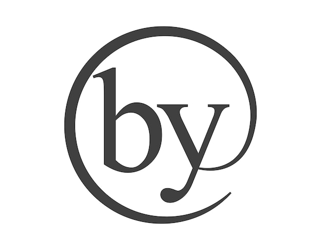 Logotipo BY de dos letras con forma de círculo estilo de signo de correo electrónico B y Y logotipo redondo de la empresa comercial