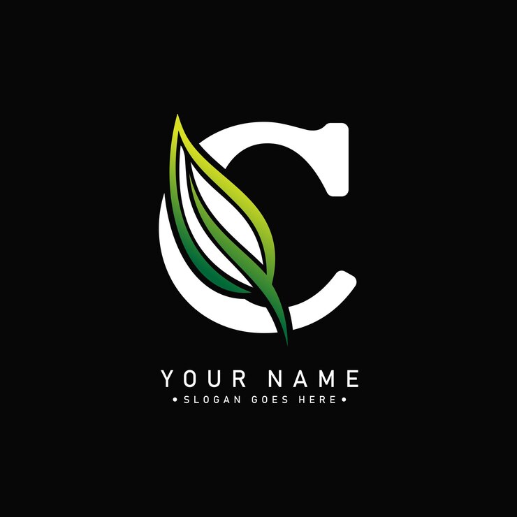 Vector logotipo c - letra inicial c con logotipo de monograma de hoja