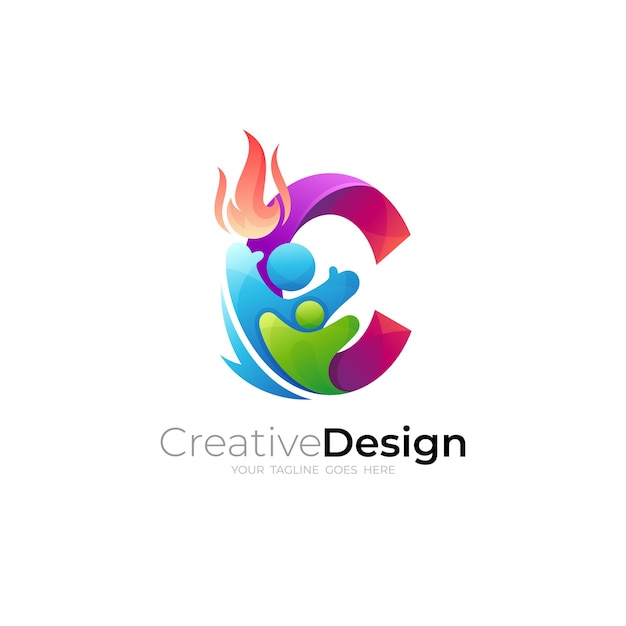 Logotipo C Logotipo de la letra C con vector de diseño de caridad Diseño de cuidado de personas