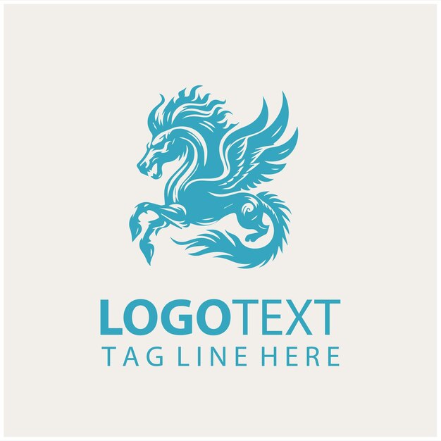 un logotipo de caballo azul que dice poner una línea en él