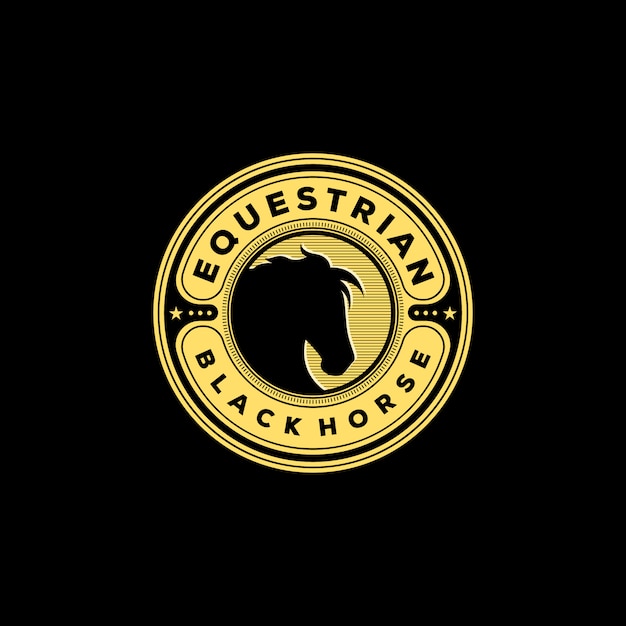 Logotipo de caballo negro ecuestre vintage
