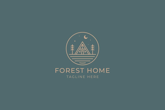 Logotipo de la cabaña Insignia de la noche de verano Bosque hogar viajes cabaña campamento casa de madera