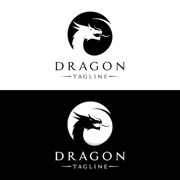 Logotipo de cabeza y alas de dragón de fuego fondo aislado