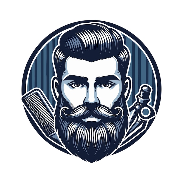 logotipo de cabeza de barbero barbudo en un vector de círculo elegante