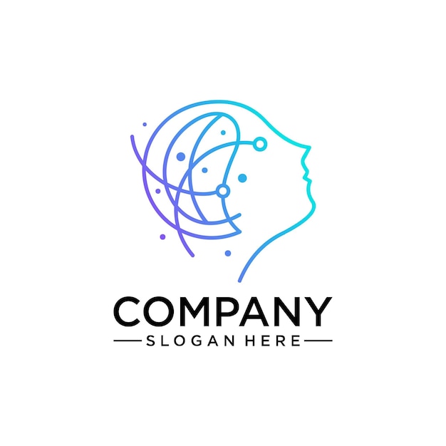 logotipo de la cabeza del cerebro tecnológico