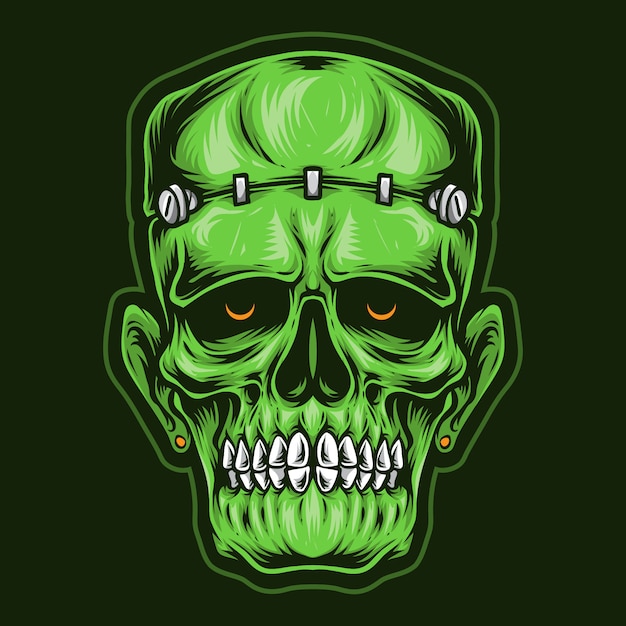 Vector logotipo de la cabeza del cráneo frankenstein