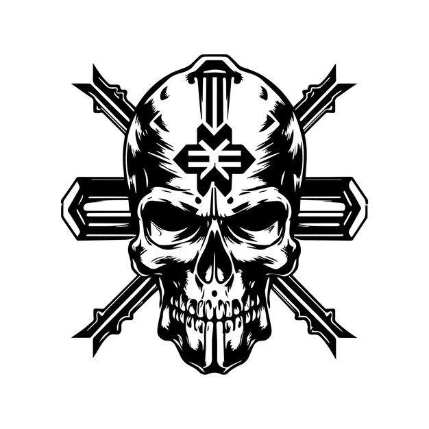 logotipo de la cabeza del cráneo marino dibujado a mano ilustración en blanco y negro