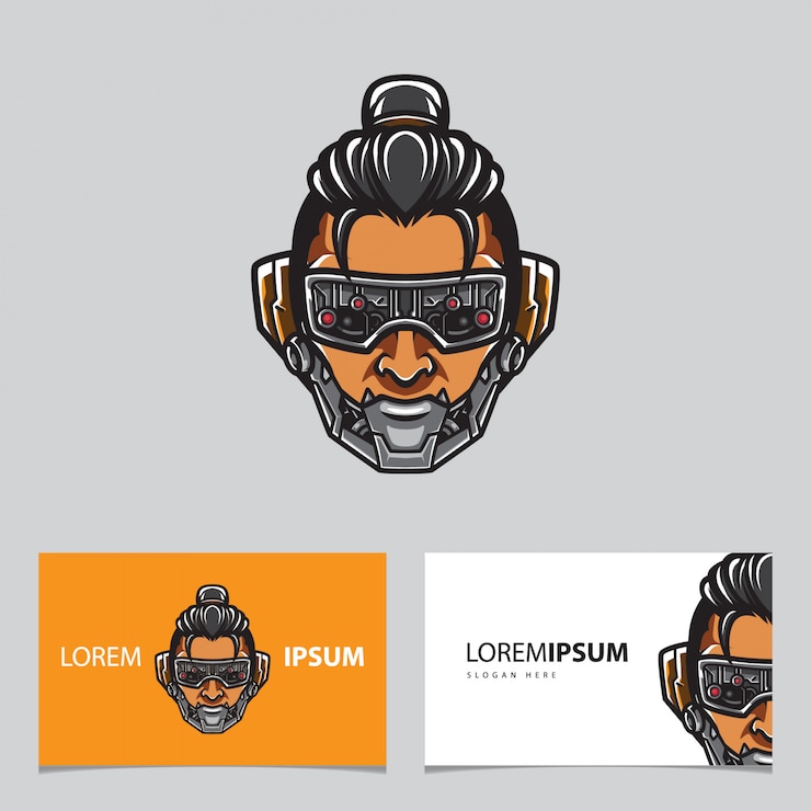 Vector logotipo de la cabeza de cyberpunk, robot humanoide, plantilla