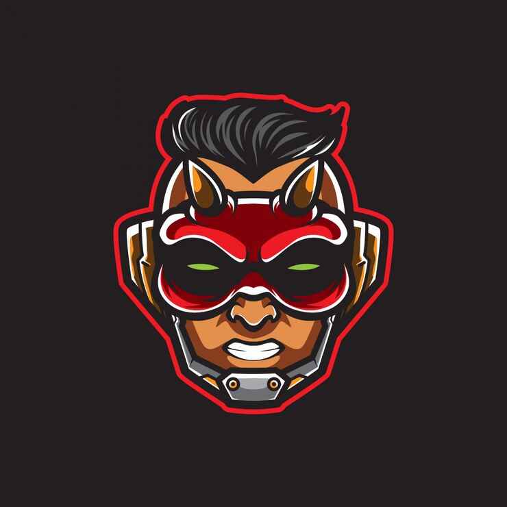 Vector logotipo de la cabeza de cyberpunk, robot humanoide, plantilla