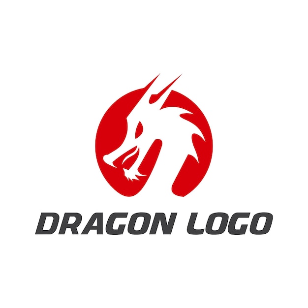 logotipo de cabeza de dragón circular en rojo