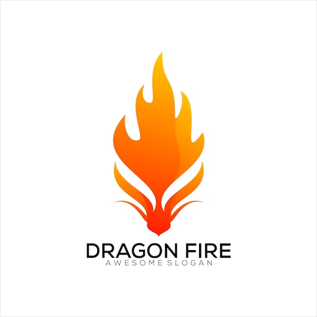 Logotipo de cabeza de dragón con degradado de diseño de fuego colorido