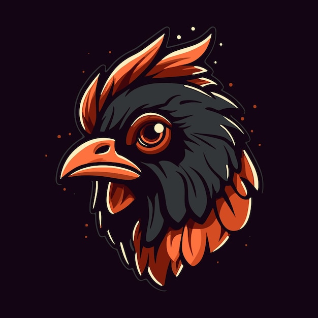 Un logotipo de la cabeza de un gallo diseñado en un diseño de mascota de estilo de ilustración de esports