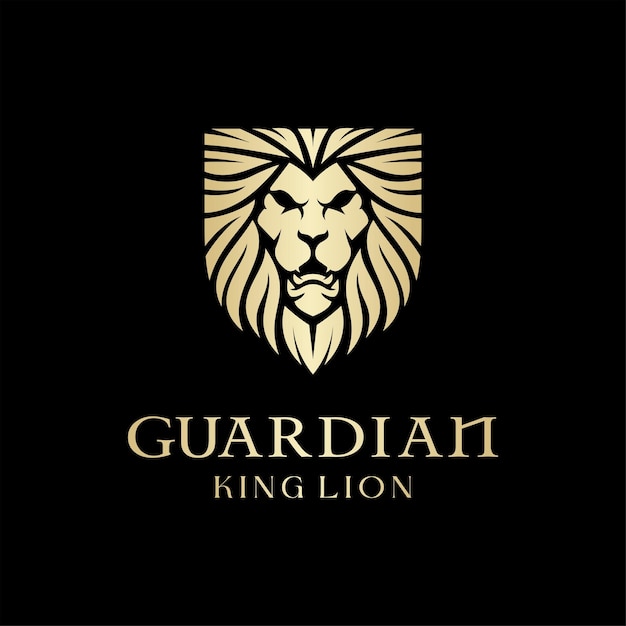 Logotipo de la cabeza del guardián Escudo del león Logotipo del guerrero Escudo del rey del león Protección facial Logotipo del guardia