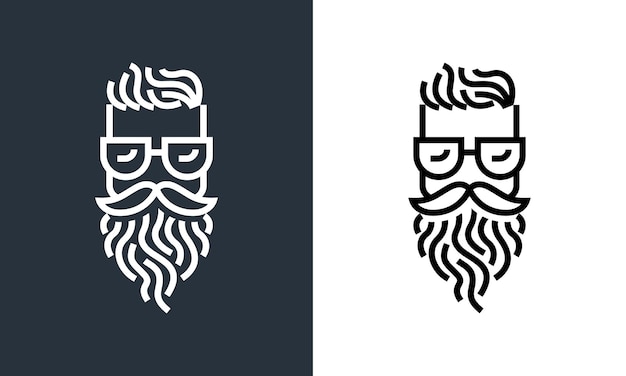 Logotipo de cabeza de hombre barbudo en estilo de arte lineal de moda icono vectorial moderno simple y minimalista