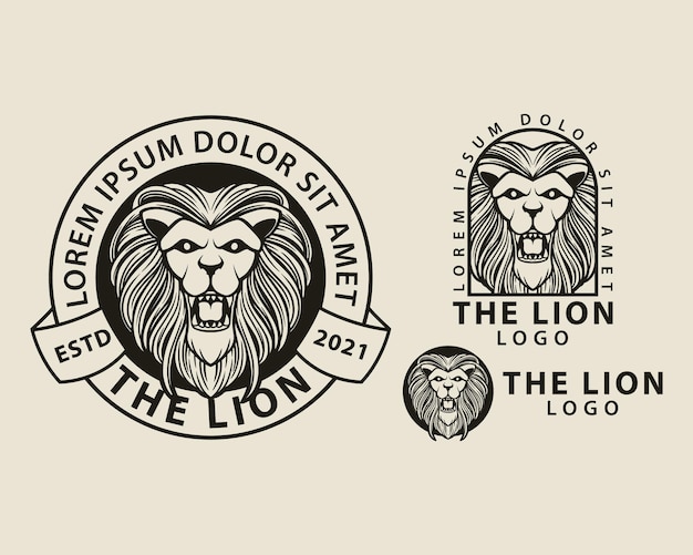 logotipo de cabeza de león conjunto de paquetes de diseño de plantilla vintage