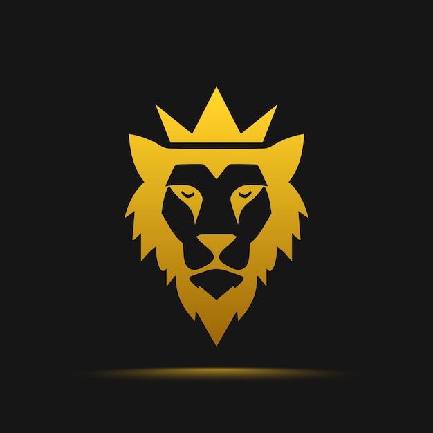 Logotipo de cabeza de león de corona dorada y vector de icono Diseño de logotipo de cara de león dorado