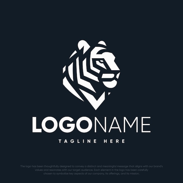 un logotipo para una cabeza de león sobre un fondo negro