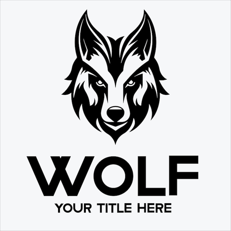 Vector logotipo de cabeza de lobo blanco y negro