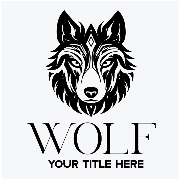 Logotipo de cabeza de lobo blanco y negro