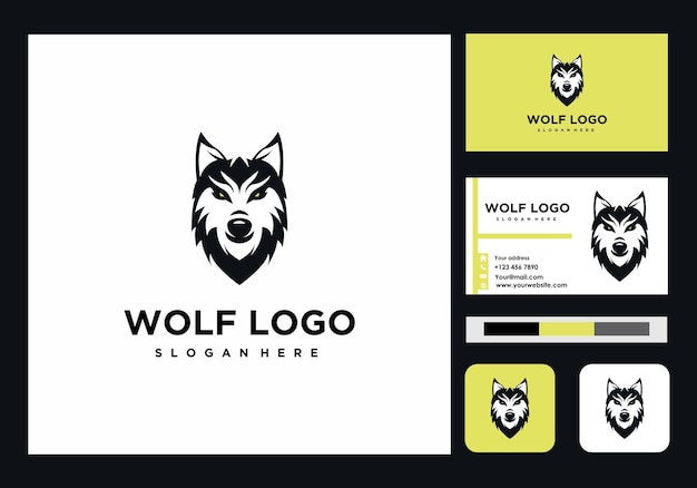 Logotipo de cabeza de lobo e icono de tarjeta de visita