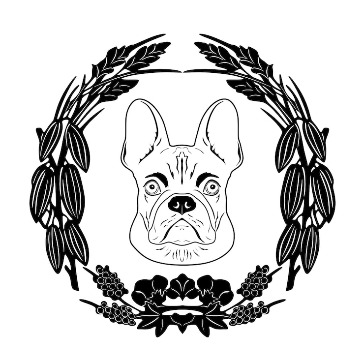 Vector logotipo de cabeza de perro con marco floral silueta hecha a mano modelo 37