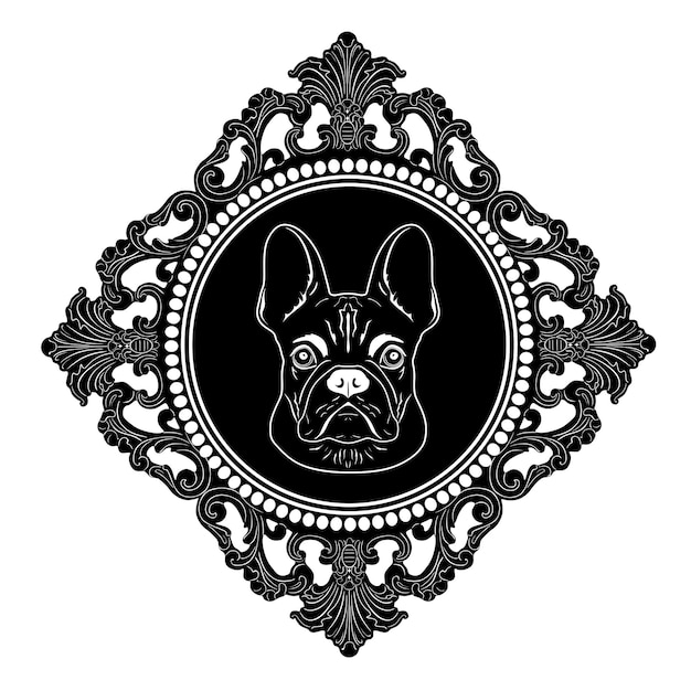 Vector logotipo de cabeza de perro con marco floral silueta hecha a mano modelo 48