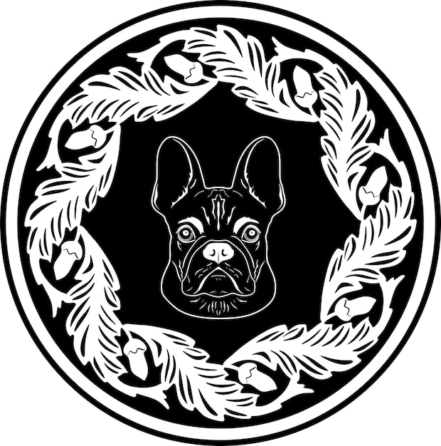 logotipo de cabeza de perro con marco floral silueta hecha a mano modelo 53