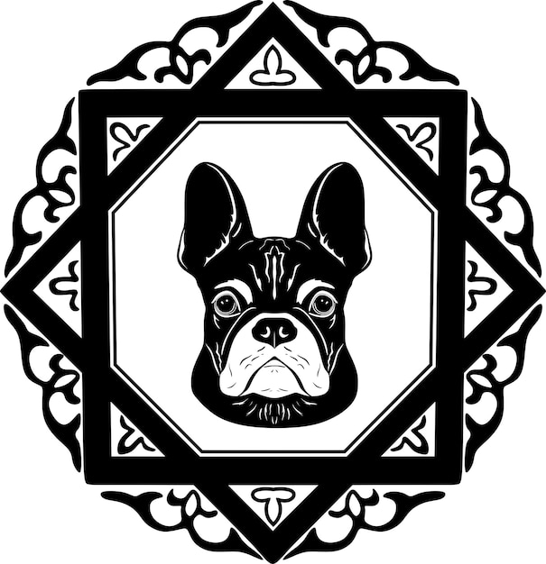 Vector logotipo de cabeza de perro con marco floral silueta hecha a mano modelo 59