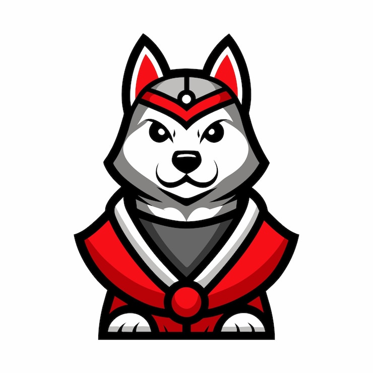 Vector el logotipo de la cabeza del perro samurai rojo y negro