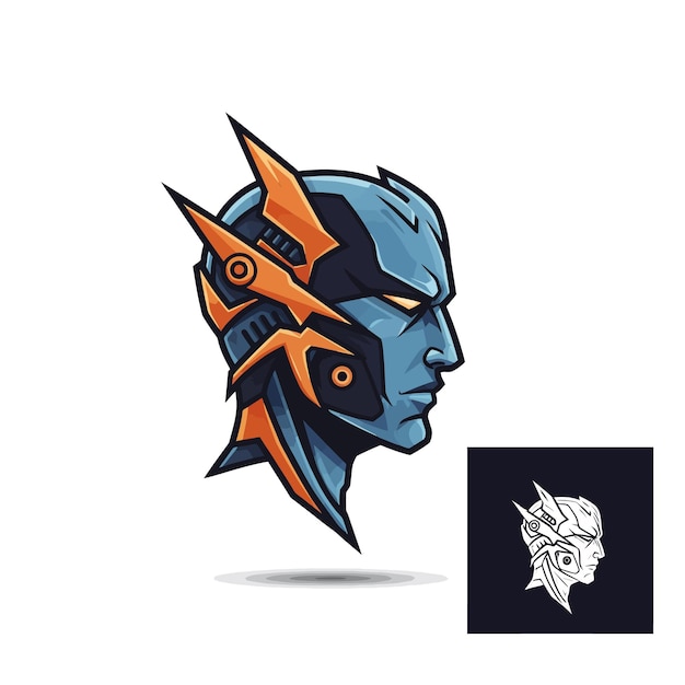 El logotipo de la cabeza del robot cyborg