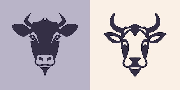 El logotipo de la cabeza de la vaca y las ilustraciones del conjunto de iconos para diversas industrias