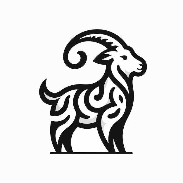 Logotipo de cabra con un estilo de diseño plano simple y minimalista.