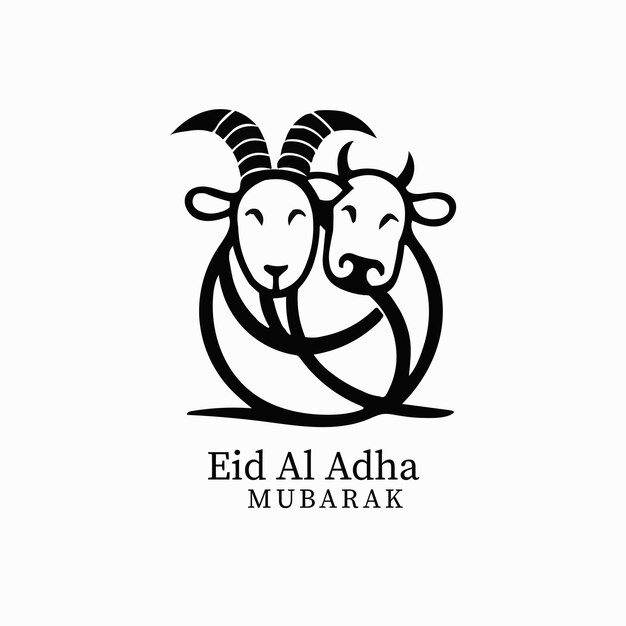 El logotipo de la cabra y la vaca de Eid al Adha en fondo blanco