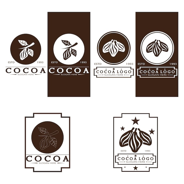 Vector logotipo de cacao cacao en grano árbol de cacao ramas de cacao y hojas vector de diseño de plantilla vintage de chocolate