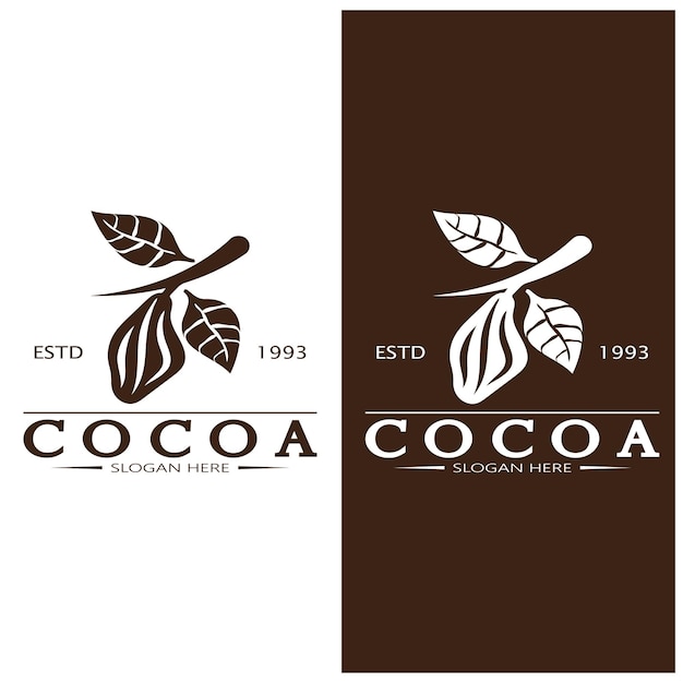 logotipo de cacao, grano de cacao, árbol de cacao, ramas y hojas de cacao, mezcla de chocolate sobre fondo blanco, vintage