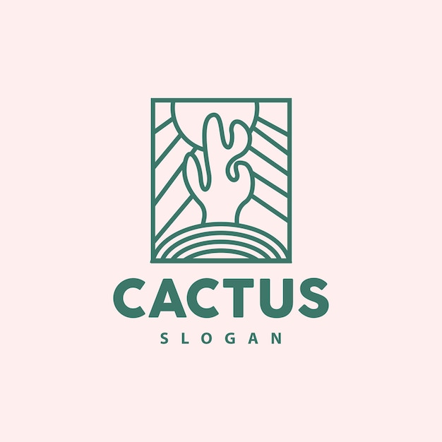 Logotipo de cactus Desierto Planta verde Vector Diseño simple Estilo de línea elegante Icono Ilustración Símbolo