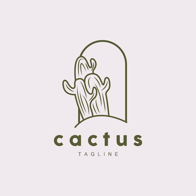 Logotipo de cactus Línea simple Diseño de caktus Planta verde Icono vectorial Ilustración del símbolo
