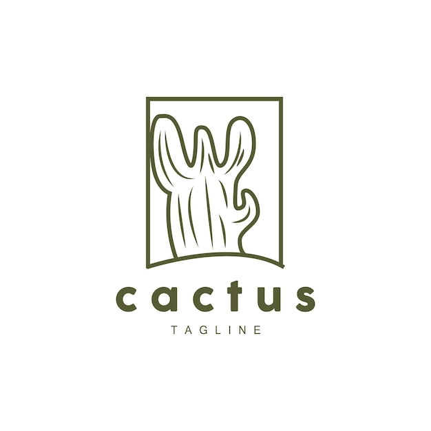 Logotipo de cactus Línea simple Diseño de caktus Planta verde Icono vectorial Ilustración del símbolo