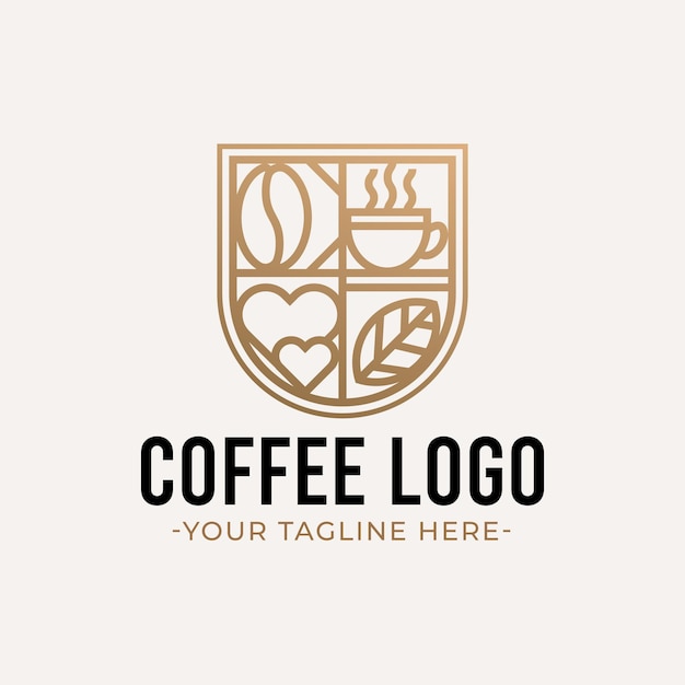 Logotipo de café con arte de línea dorada