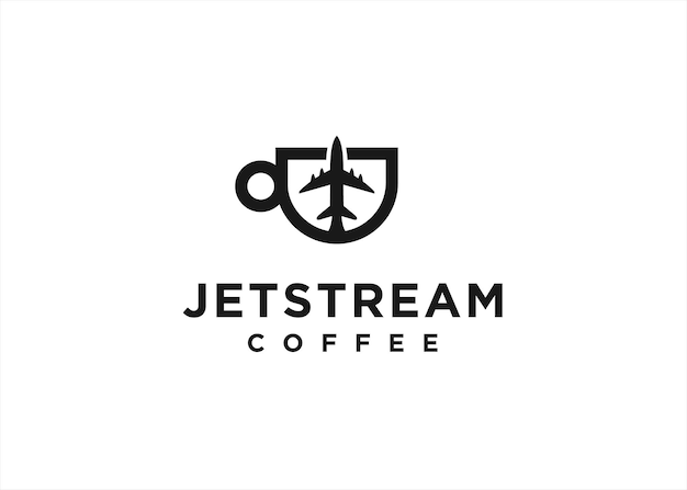 Logotipo de café con avión e icono de taza de café ilustración de silueta vectorial