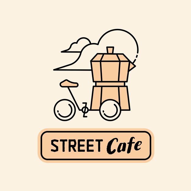 Vector logotipo de café callejero con moka pot bike