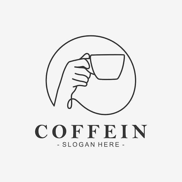 Logotipo de café con concepto de mano sosteniendo una taza de café en estilo de arte lineal