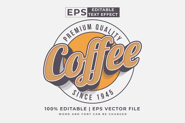 Logotipo de café de efecto de texto editable vector premium de estilo vintage 3d