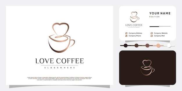 Logotipo de café con elemento de amor creativo Vector Premium