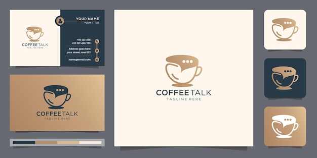 Logotipo de café minimalista con diseño de charla de chat.concepto creativo estilo de arte de línea inspiración de charla de café