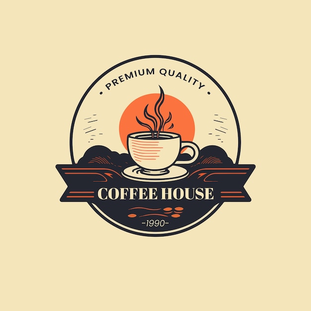 Logotipo de café retro de arte vectorial con fondo simple